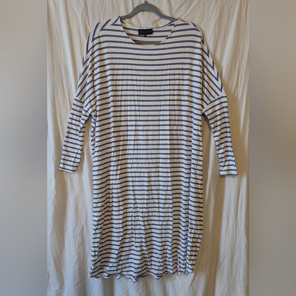 Hatch Navy and White Striped Long Sleeve Maternity Dress